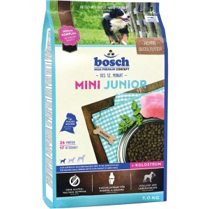 Bosch Mini Junior 3kg: Spezialfutter für Welpen kleiner Rassen, mit Geflügel und Kolostrum.