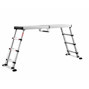 PROREGAL Teleskop-Arbeitsplattform Solid Line mit 4 Stufen aus Aluminium, zusammengeklappt.