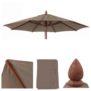 Runder taupefarbener Polyester Ersatz-Bezug für Gastronomie Holz-Sonnenschirm, Ø3m, UV-Schutz, wasserabweisend.