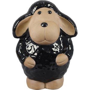 Stehendes Deko-Schaf aus Keramik, 22x19x29 cm, schwarz, für Garten und Haus.