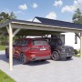 Holzbrüder Doppelcarport Ralf Natur mit schwarzem Blechdach und zwei parkenden Autos.