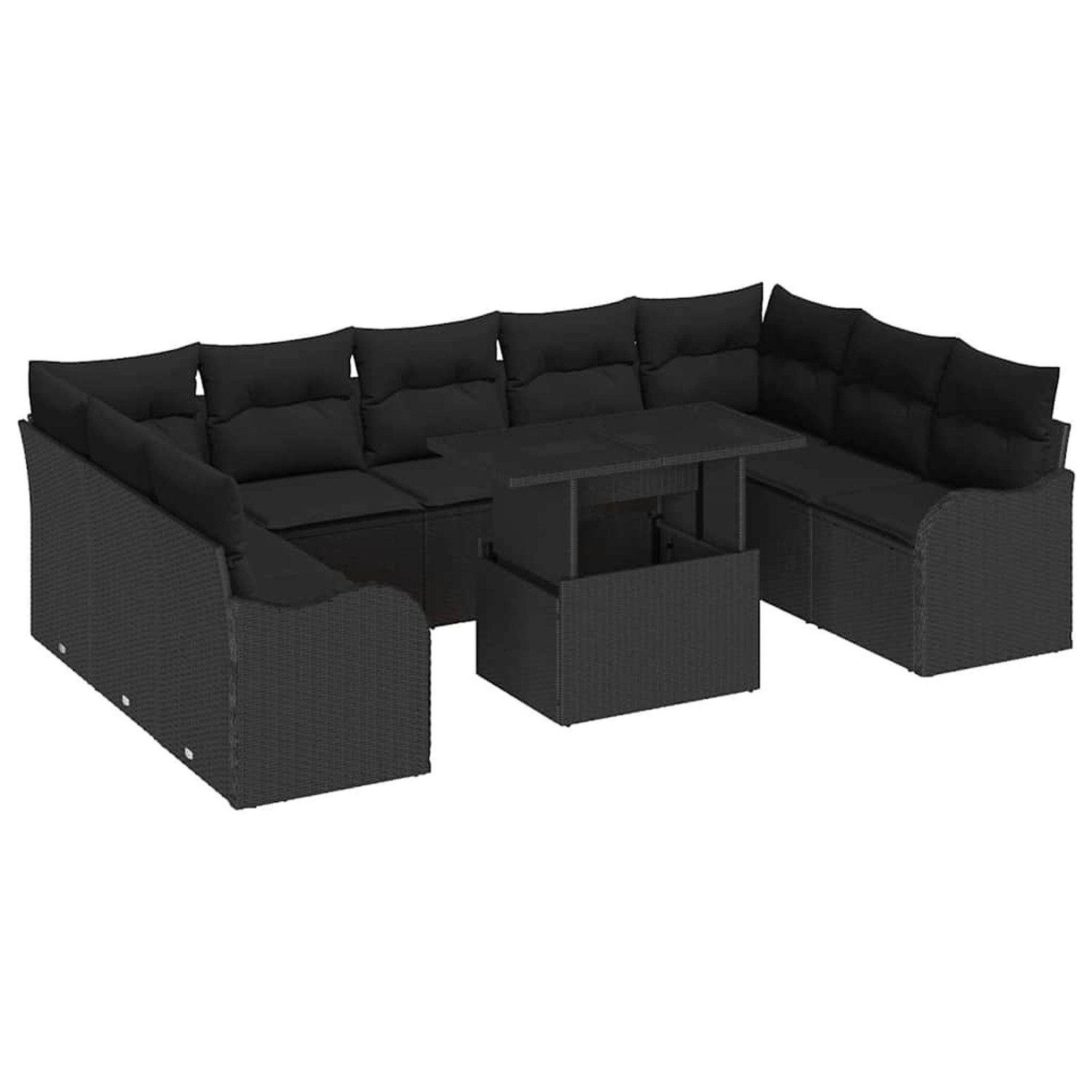 vidaXL Garten-Sofa-Set mit Kissen 10-Tlg Schwarz Poly Rattan 3348529 günstig online kaufen