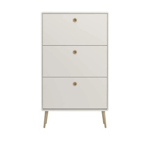 Weißer ebuy24 Softline Schuhschrank mit 9 Klappen und Holzfüßen.