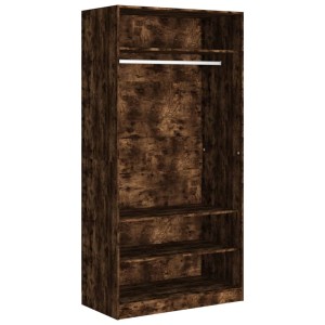 Offener Kleiderschrank in Räuchereiche Optik mit Fächern und Kleiderstange.