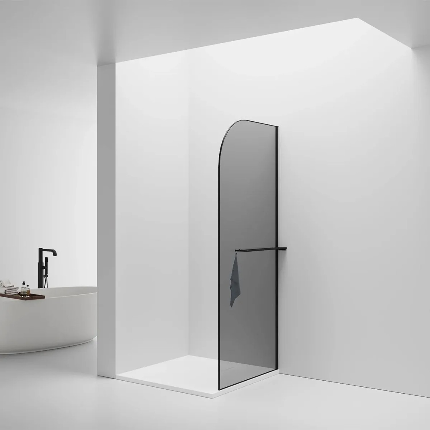 Belvit Walk In Begehbare Dusche 100x200cm Klarglas Mattschwarz Abgerundet Mit Handtuchhalter