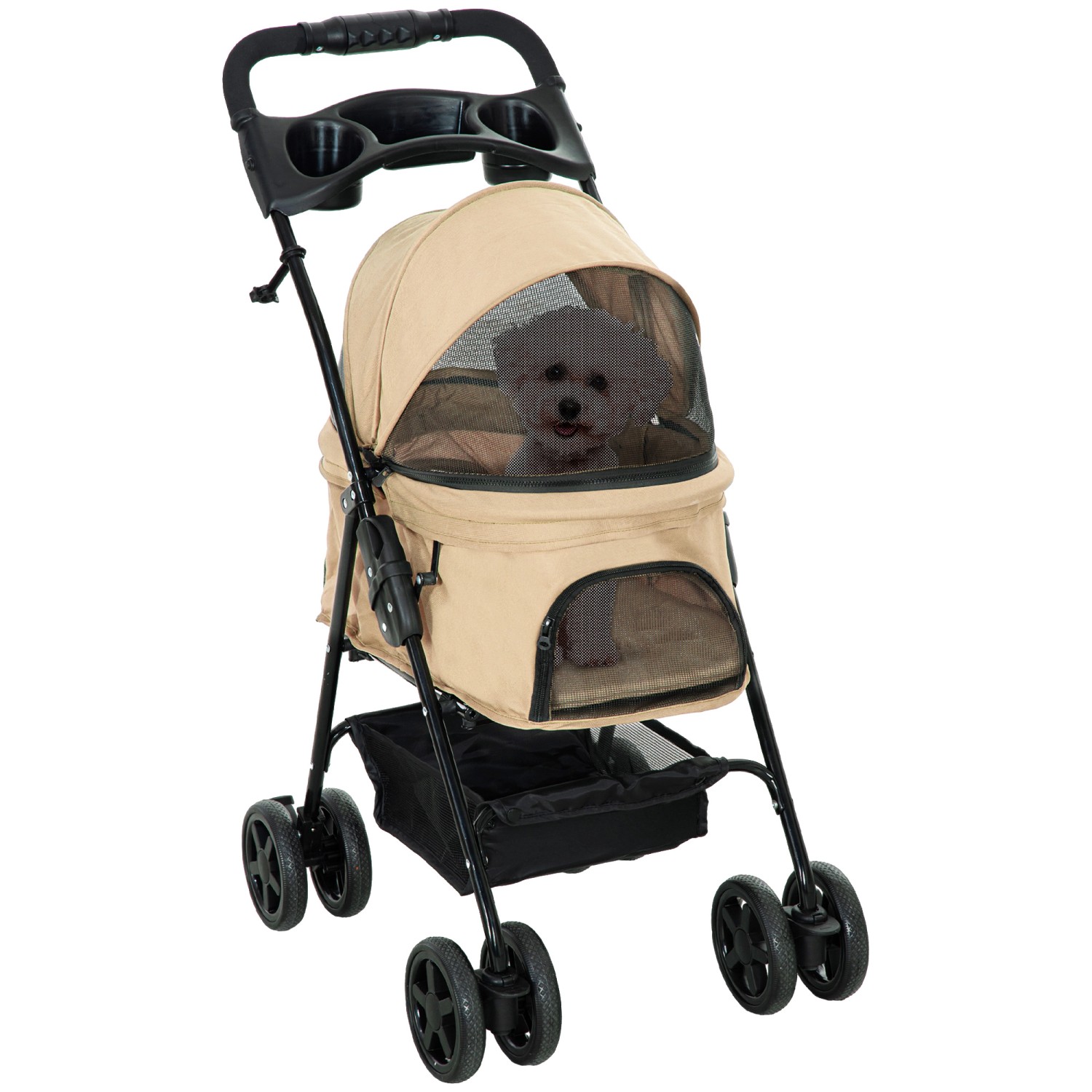 Thumbnail - PawHut Hundewagen  Stahl Oxfordstoff Khaki 67L x 45B x 96H cm