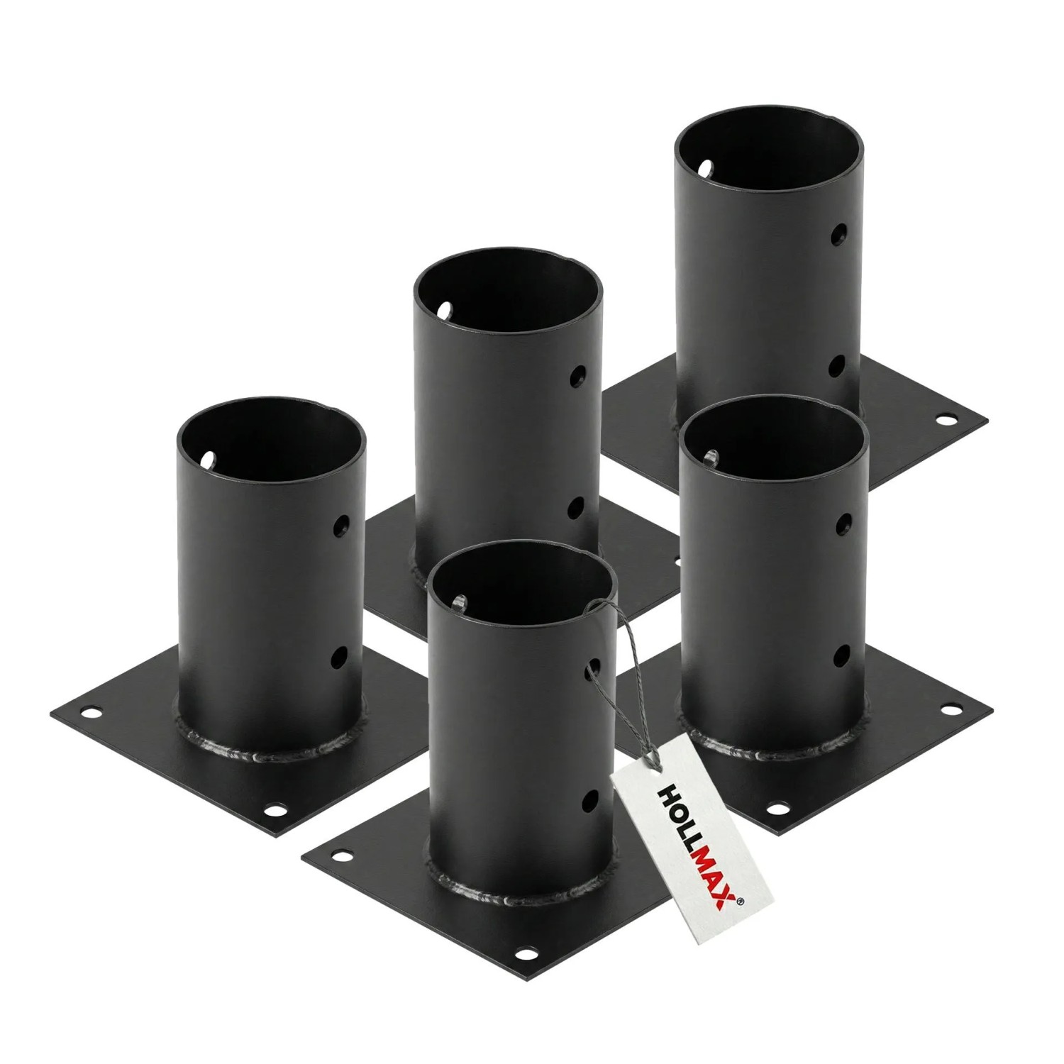 HOLLMAX 5 Stk. Aufschraubhülse/Pfostenträger 80 mm Pulverbeschichtet Schwarz für Rundholzpfosten