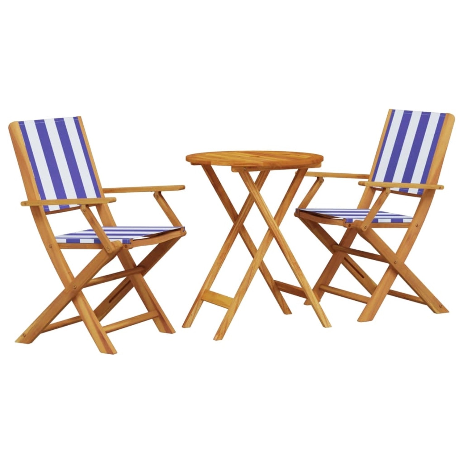 vidaXL 3-Tlg Bistro-Set Blau und Weiß Stoff und Massivholz 3281801