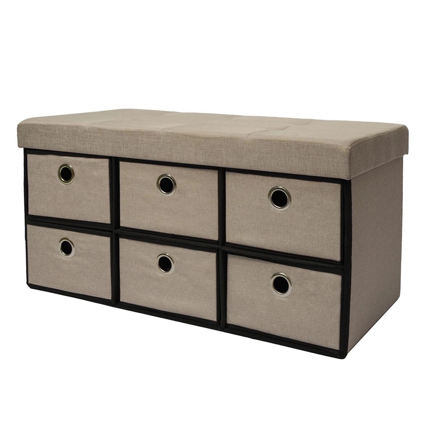 DuneDesign Sitzbank mit 80L Sitztruhe und 6 Schubladen 76 x 38 x 38 cm Beige