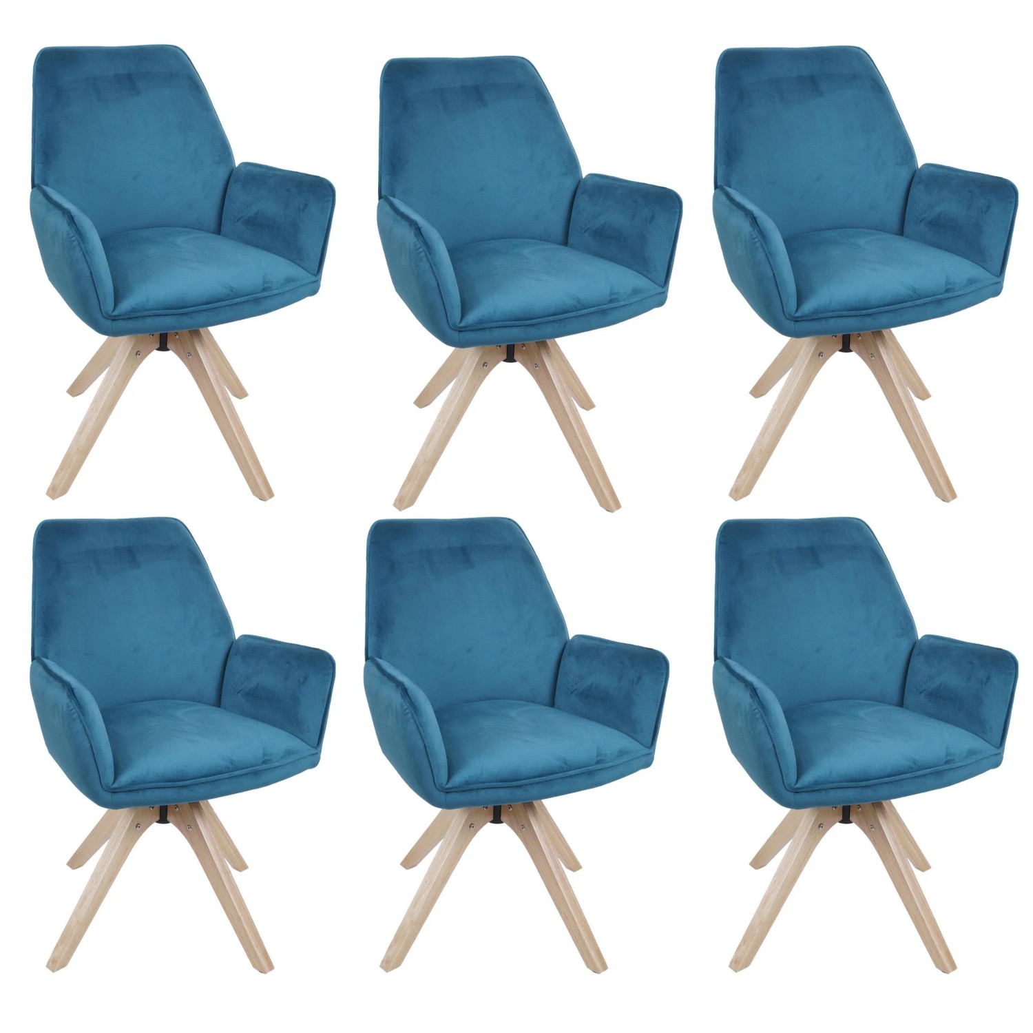 MCW 6er-Set Esszimmerstuhl G67 Drehbar Holz Samt Türkis-Blau