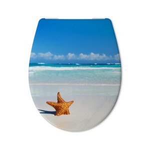 WC-Sitz mit Seestern-Motiv: Antibakterieller Toilettendeckel mit Absenkautomatik für ein maritimes Bad.
