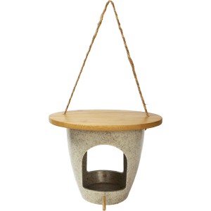 Dobar Vogelfutterspender aus Pflanzenfasern mit Bambusdeckel und Hanfseil zum Aufhängen.