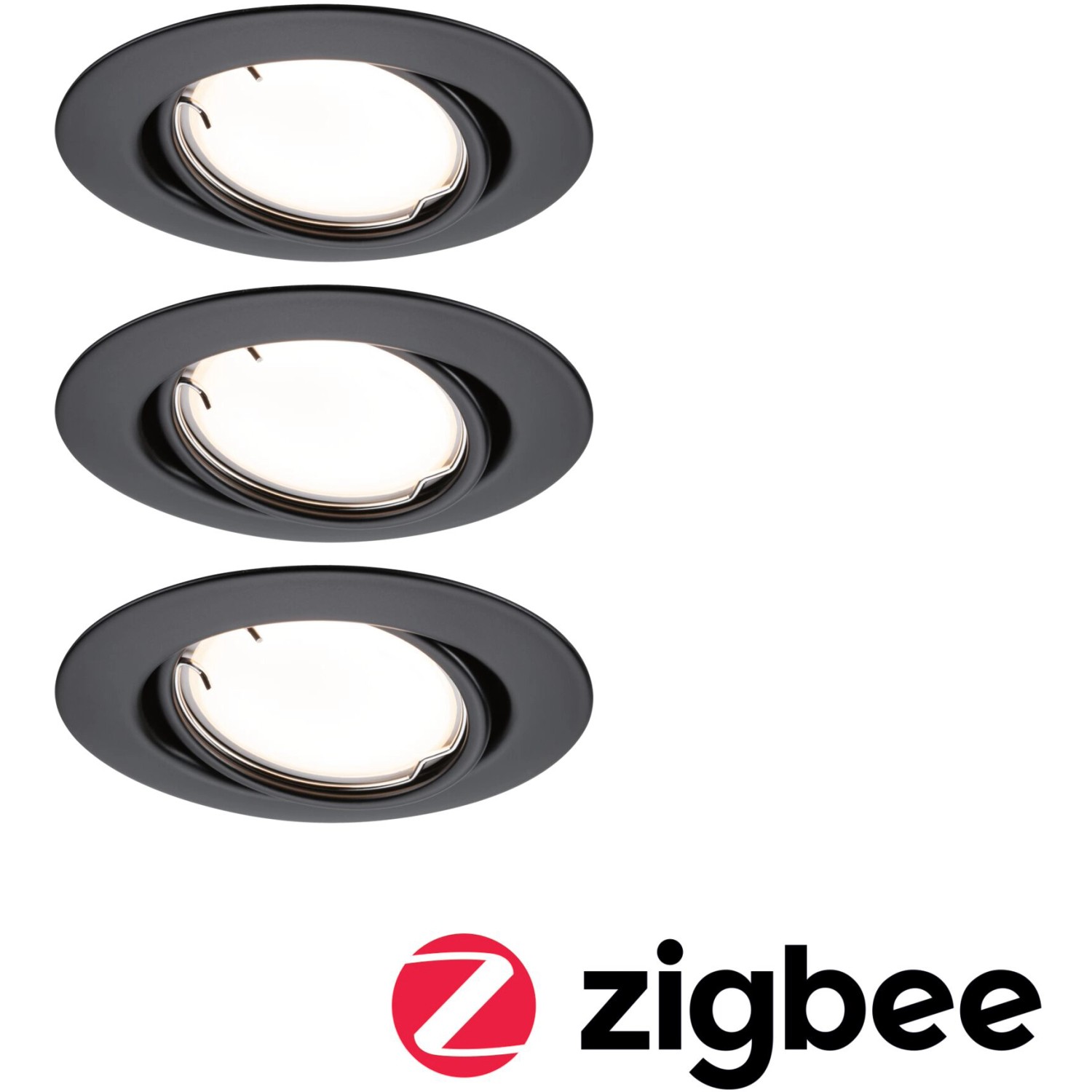 Paulmann LED Einbaustrahler Set, 3 runde, schwarze Spots mit Zigbee Smart Home Funktion.