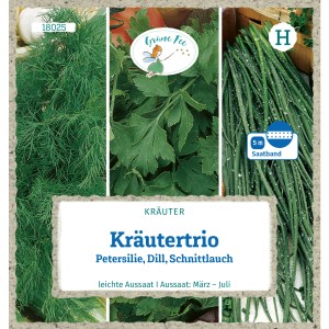 Grüne Fee Kräutertrio Saatband mit Petersilie, Dill und Schnittlauch für den Kräutergarten.