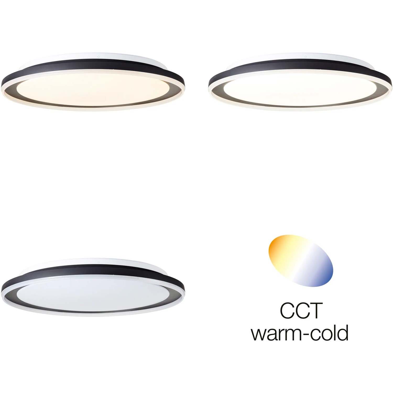 Schwarze LED-Deckenleuchte Pederson, 55 cm, mit CCT-Funktion zur Einstellung der Lichtfarbe.
