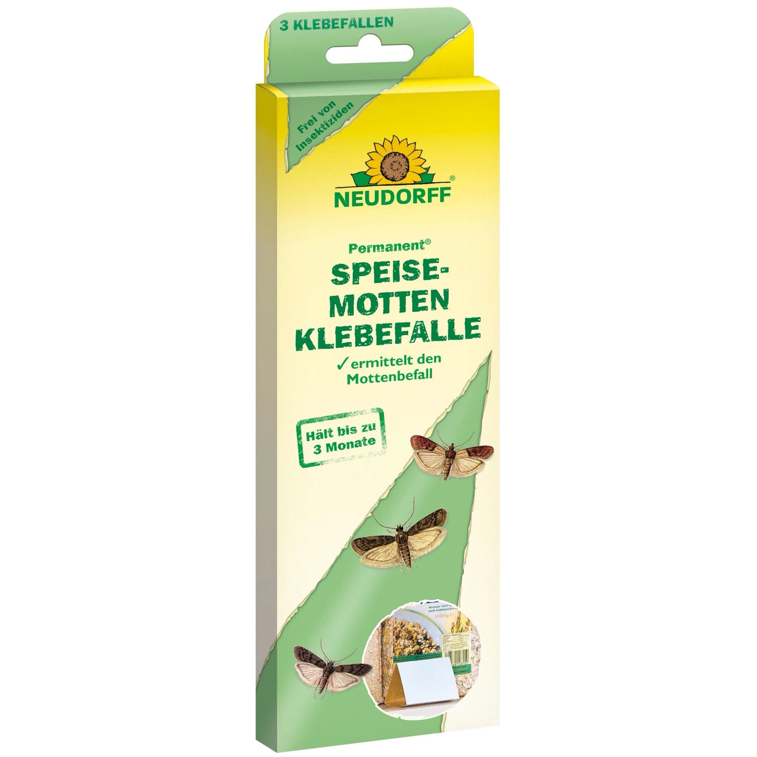 Neudorff Klebefalle Permanent SpeisemottenKlebefalle 3 St., Insektizidfreie Speisemottenfalle mit Pheromon-Lockstoff