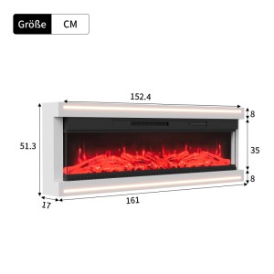 PXloue Elektrokamin Wandkamin mit 3D-Flammeneffekt Verstellbare LED&Heizung-Timer-Thermostat 161x17x52cm