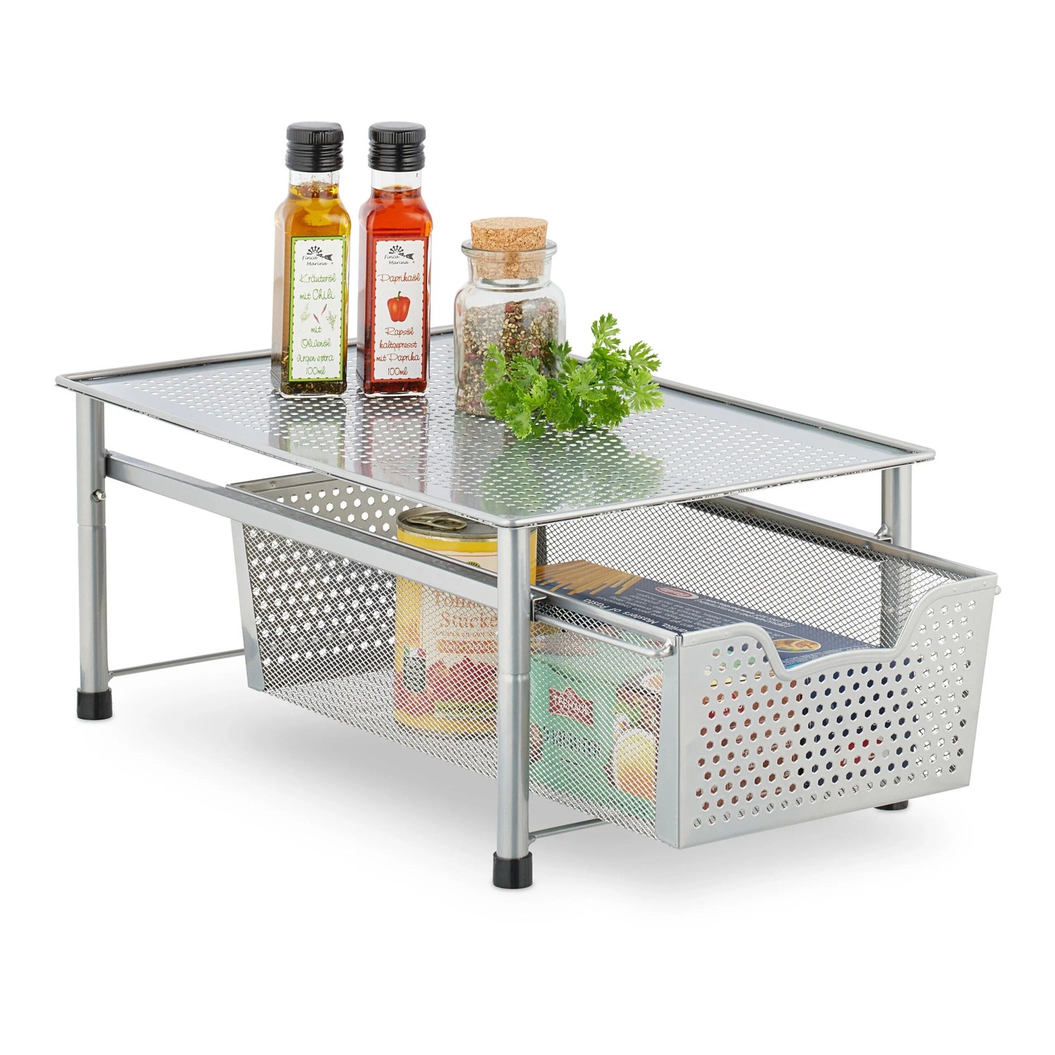 Relaxdays Schubladenregal Stahl Silber Ausziehbar 19 cm x 28 cm x 42,5 cm 1,5 kg
