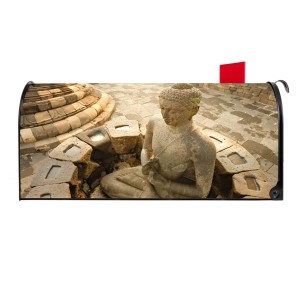 Schwarzer US Briefkasten mit Buddha Motiv. Stahl, pulverbeschichtet, 48x22x16cm.