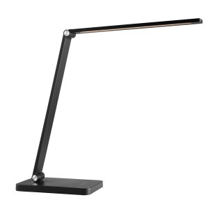 Schwarze LED-Tischlampe Lomina, 38 cm, mit verstellbarem Arm und USB-Anschluss für Schreibtisch.
