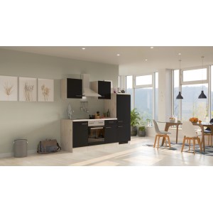 Flex-Well Küchenzeile Lara, 220 cm, Anthrazit und San Remo Eiche Dekor.