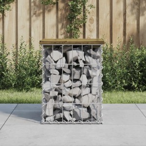 DELUKE Gartenbank Gabionen BIKS Aus Stahl 33x31x42cm Kiefernholz Braun Gabionenbank Gabionengitter Ziergabione