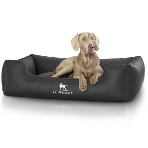 Knuffelwuff Hundebett Milan XL, Kunstleder schwarz mit Hund