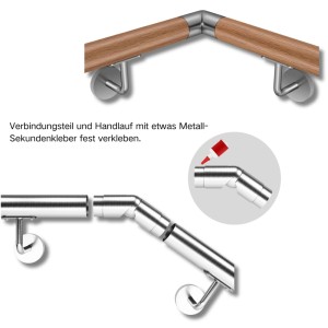 Duschparadies Handlaufverbinder Edelstahl 304 Verstellbar Silber für Handläufe und Rohre