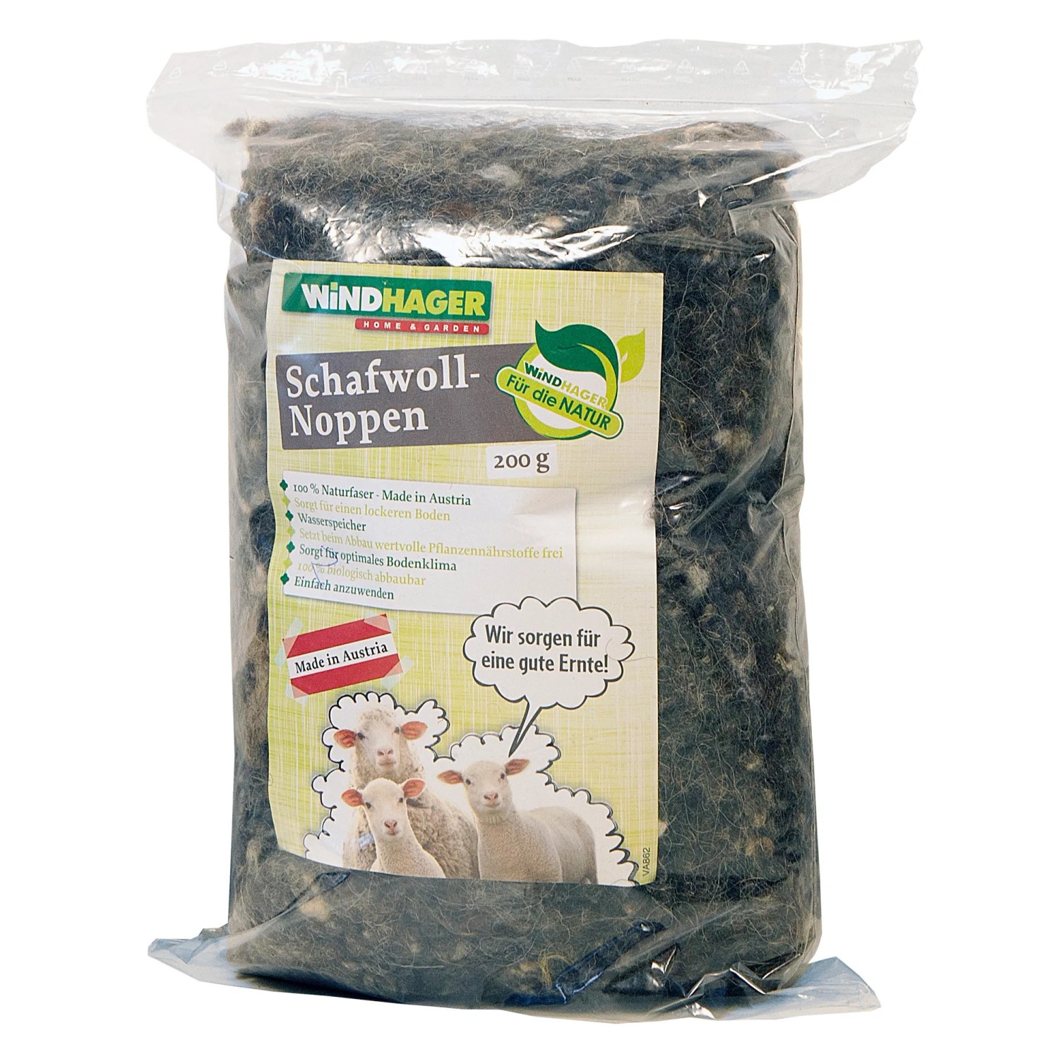 Windhager Schafwoll-Noppen, 200g, im transparenten Beutel. Pflanzendünger und Mittel gegen Wildtiere.