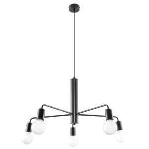 Schwarzer Sollux Lighting Kronleuchter Duomo 5 mit fünf Leuchten im Industrie-Stil.