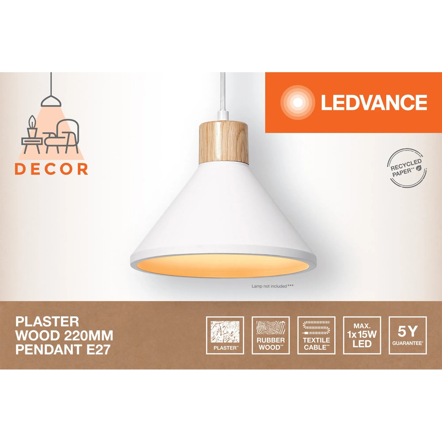 LEDVANCE Pendelleuchte Cardboard Square – 3-flammig, Aus Wellpappe, Braun, 830 Mm, E27, Nachhaltig