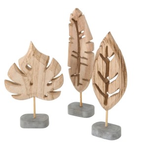 Boltze Dekoaufsteller Blatt, 3-fach sortiert, aus Holz und Beton, moderne Dekofiguren.
