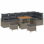 Graues 9-teiliges vidaXL Garten-Sofa-Set aus Poly Rattan mit Tisch und Kissen.
