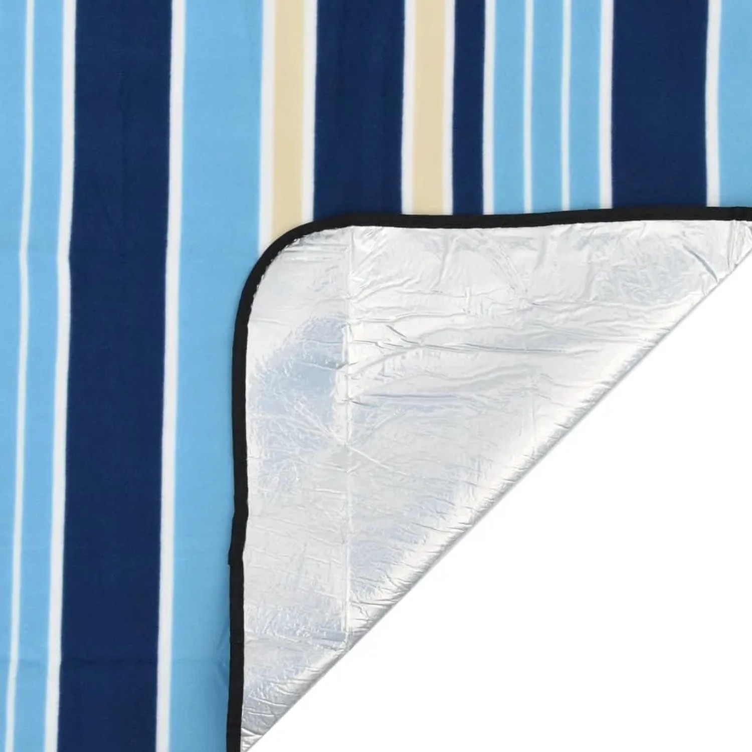 Gestreifte Picknickdecke in Blau/Weiß (200x150 cm) mit wasserdichter Unterseite für Camping & Outdoor.