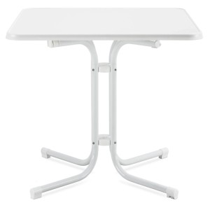 Weißer, quadratischer Beautissu Bistrotisch 60x60cm mit klappbarem Metallgestell. Ideal für Garten, Balkon & Indoor.