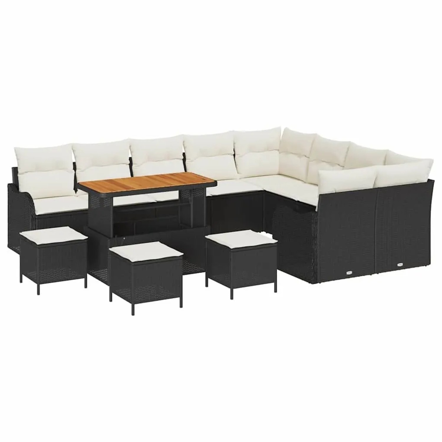 vidaXL Garten-Sofa-Set mit Kissen 13-Tlg Schwarz und Creme 3364260