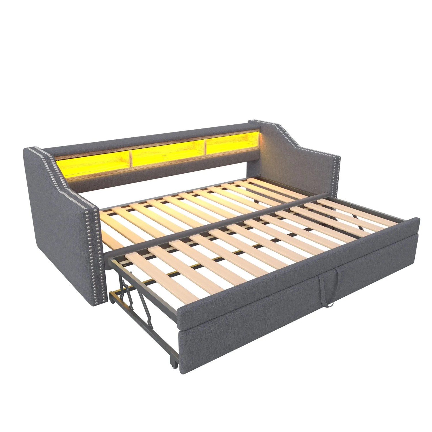 Merax Schlafsofa 90/180x190cm LED USB Stauraum Dunkelgrau