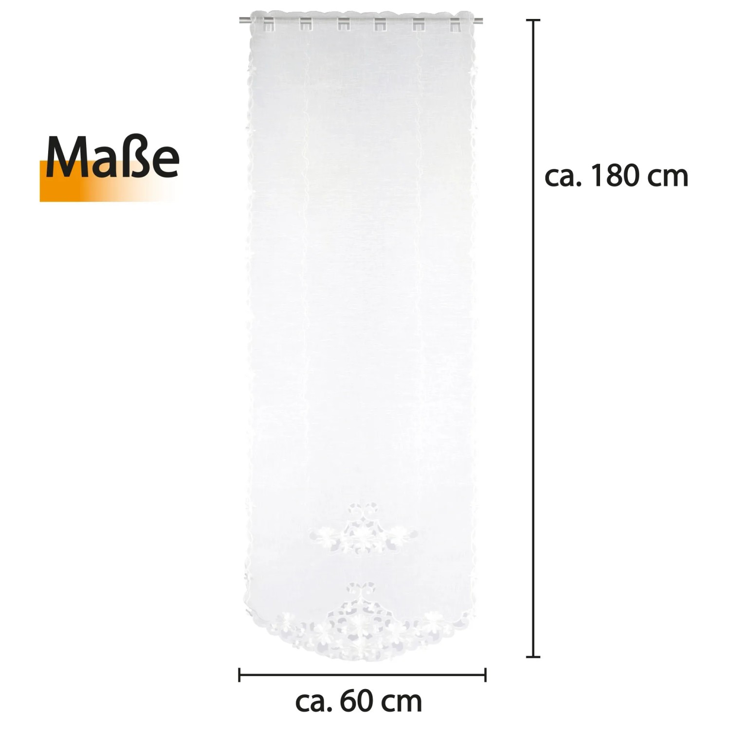 Weißes Bestlivings Türpanneaux 180x60 cm mit Blumenstickerei, geeignet für Fenstervorhänge.
