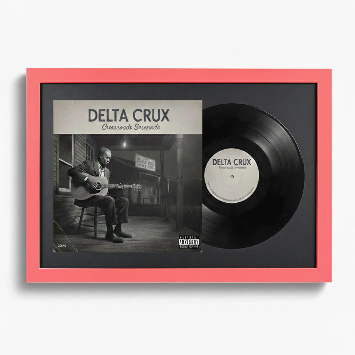 K-Möbel Schallplatten Rahmen Rot 40x60cm mit Schwarzem Passepartout für Vinyl & Cover