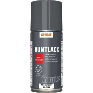OBI Buntlack Spray, RAL 7016 Anthrazit, hochglänzend, 150ml Dose.