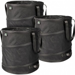 3er Set schwarze TTL GARDEN Pop Up Laubsäcke, 85L, selbststehend, mit Tragegriffen.