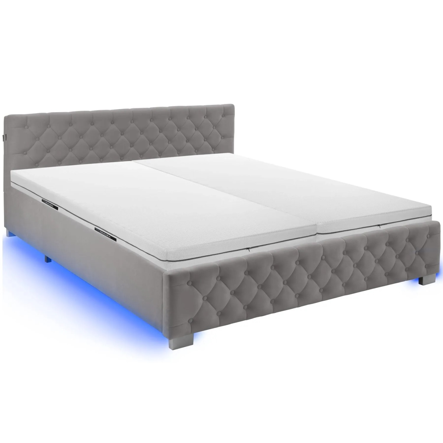 Tectake Bettset  Polsterbett In Samtoptik Mit Steppmuster Matratze Mit Komfortschaumkern  2 Härtegrade  H2   H3   217 x 187 50 x 83 cm Dunkelgrau