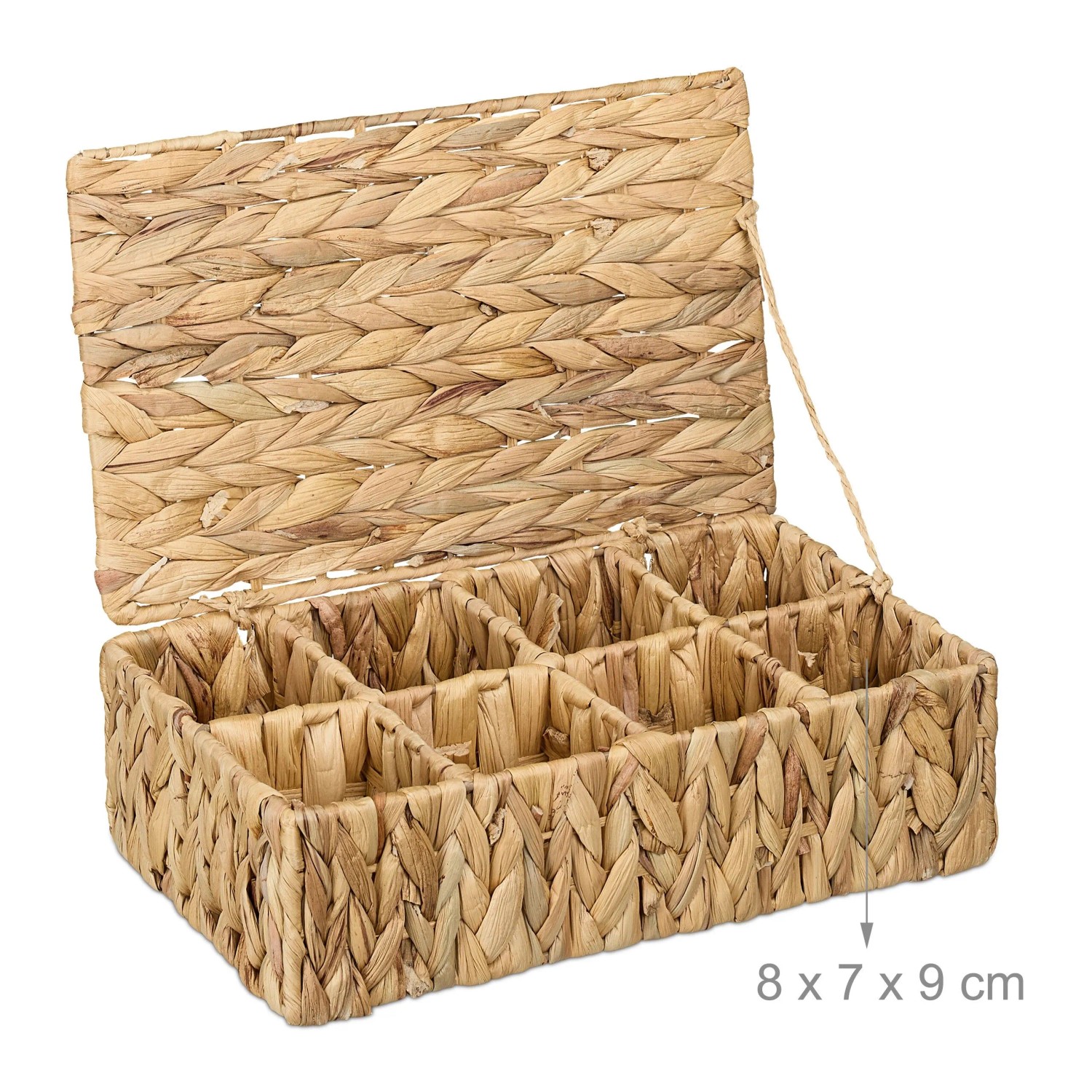 Relaxdays Teebox Wasserhyazinthe Natur 8 Fächer 10 cm x 33 cm x 20,5 cm 730 g_5