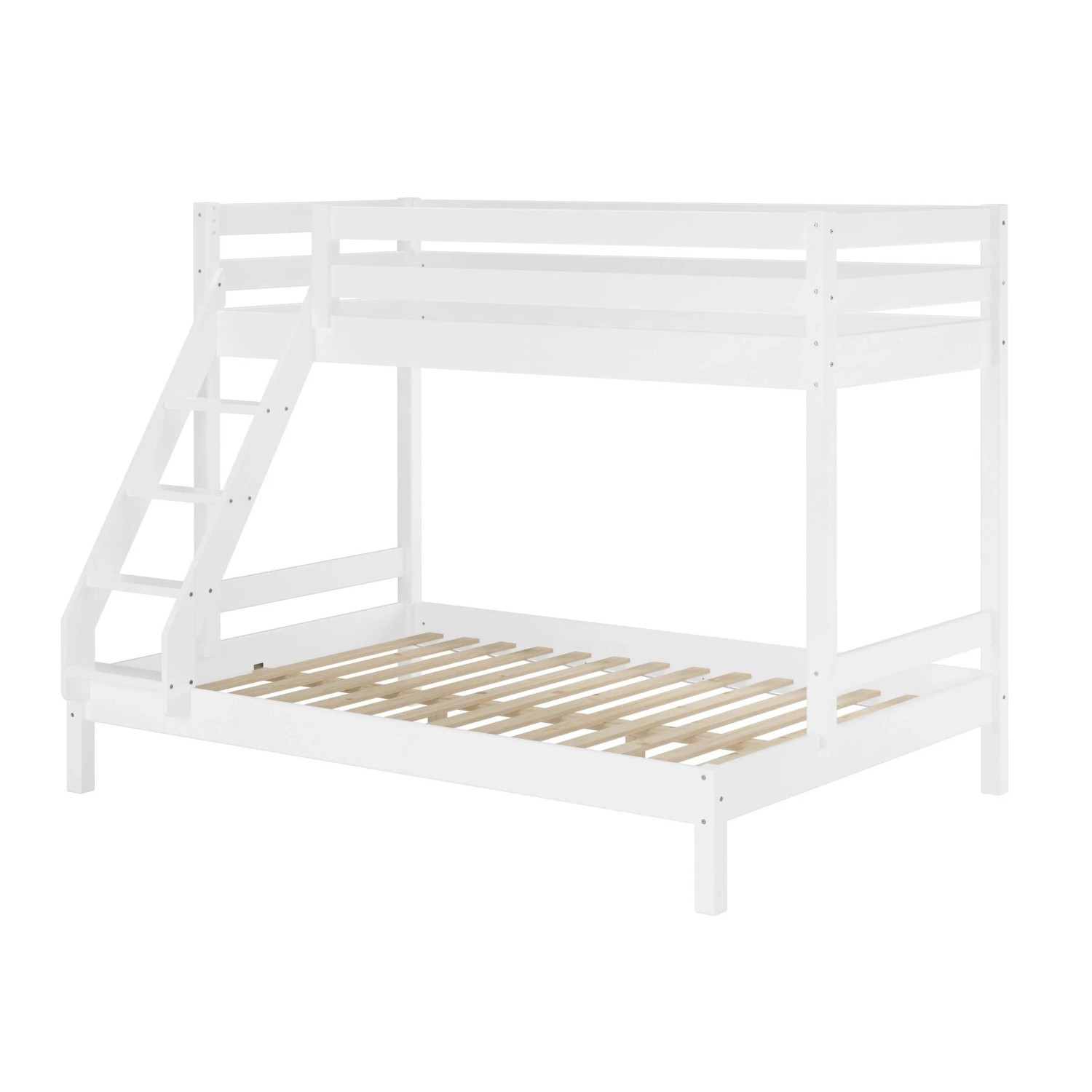 Erst-Holz Doppel-Etagenbett 90 x 200 cm und 140 x 200 cm Erwachsene Weiß Modell 18 Rollrost inkl.