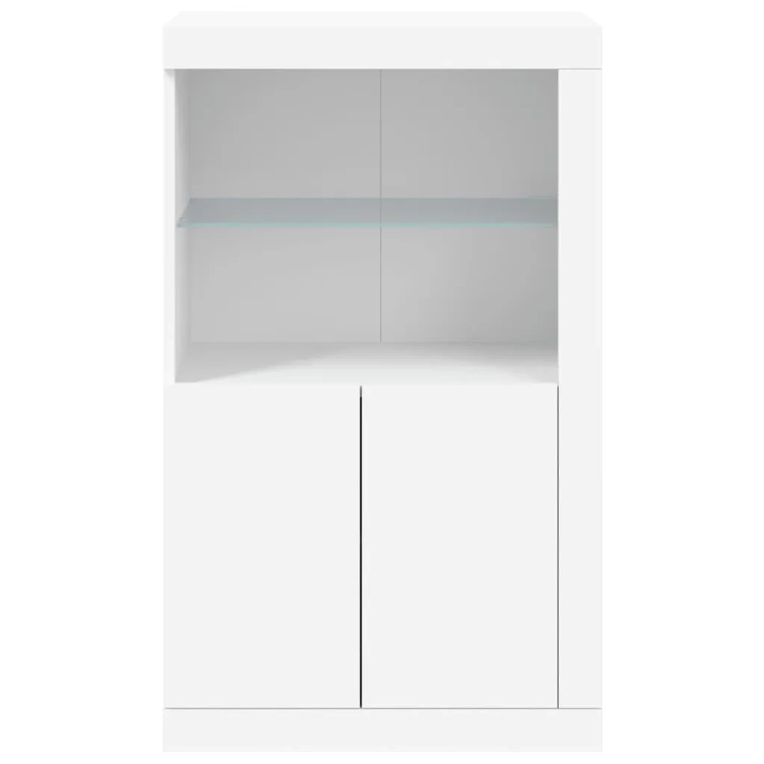 Weißer vidaXL Beistellschrank mit LED, Glasablage und Türen. Büroschrank aus Holzwerkstoff.
