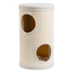 Fudajo Forest Kratztonne Weiß-Creme 61Cm Ø35Cm Kratzturm Kratzbaum Katzentonne