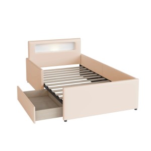 okwish Polsterbett 90×200 mit Nachtlicht und USB-Ladeanschluss mit Ablagefächern und Erhöhte Seitenteile zur Sicherheit ohne Matratze