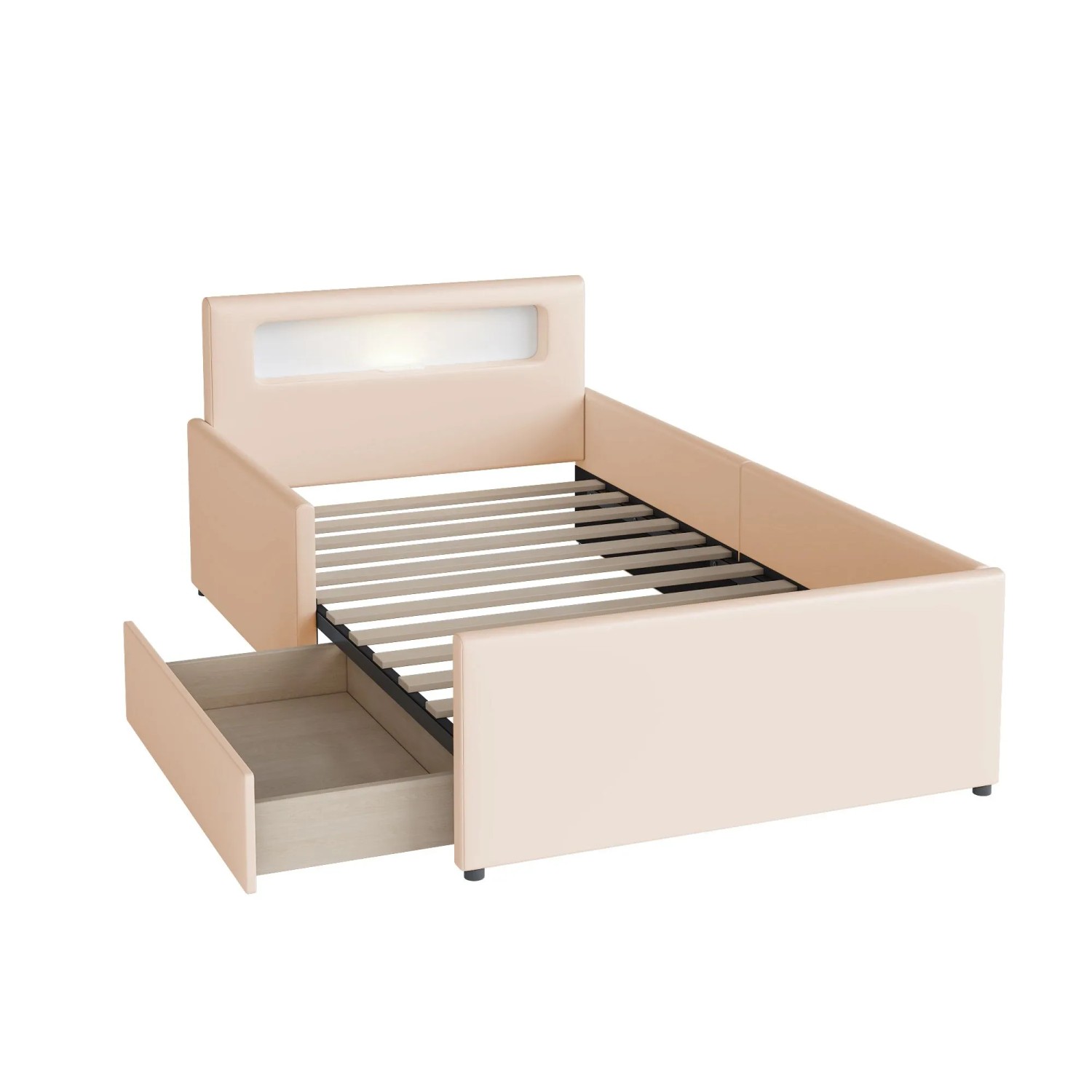 okwish Polsterbett 90×200 mit Nachtlicht und USB-Ladeanschluss mit Ablagefächern und Erhöhte Seitenteile zur Sicherheit ohne Matratze