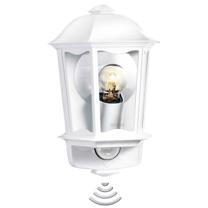 Weiße Steinel Außenwandleuchte L 190 S mit Bewegungsmelder und E27 Fassung.