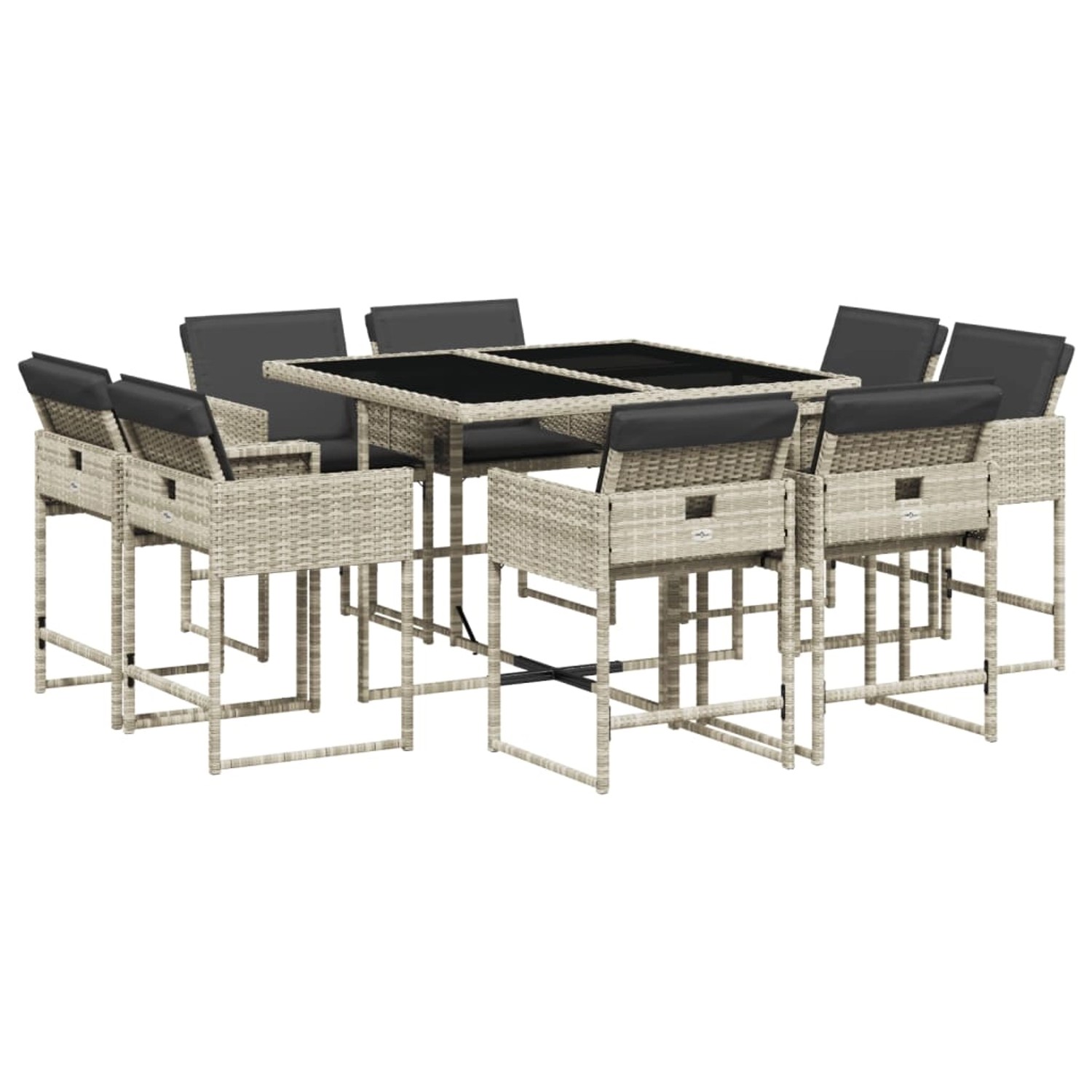 vidaXL 9-Tlg Garten-Essgruppe mit Kissen Hellgrau Poly Rattan 3211379 günstig online kaufen